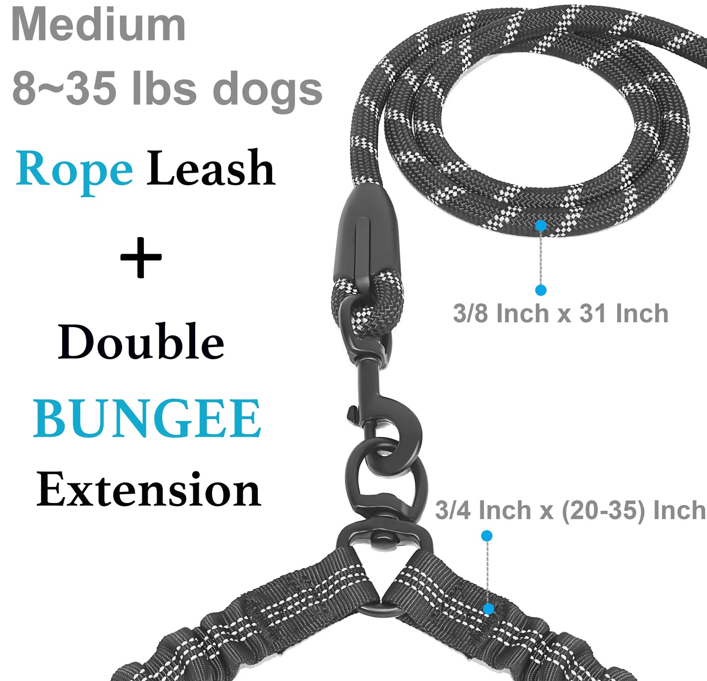 Iyoshop Dual Dog Leash, Double Dog Leash, 360 Swivel No Tangle Walking Leash, Shock Absorbing Bungee for Two Dogs