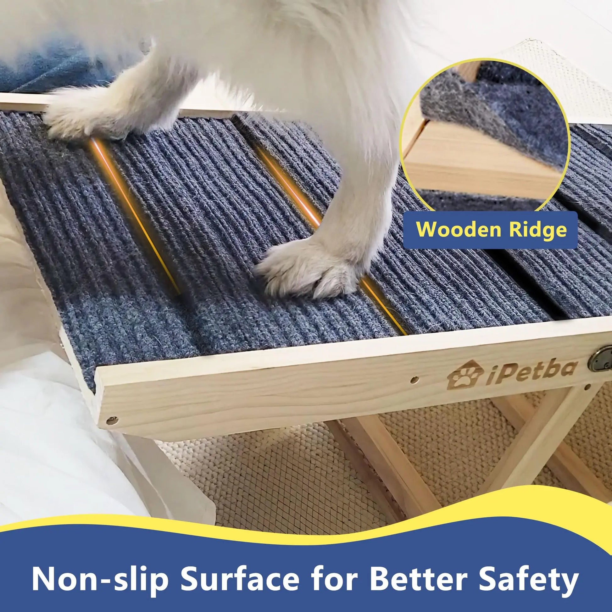 Ipetba Wooden Dog Ramps for Bed Non-Slip Adjustable Pet Ramp for Couch for Large Medium Small Doggie 45.2" Long 5 Levels H15.7 to 23.6" with 5 Paw Traction Mat Cat Ramps for Car Sofa (Up to 200 Lbs)