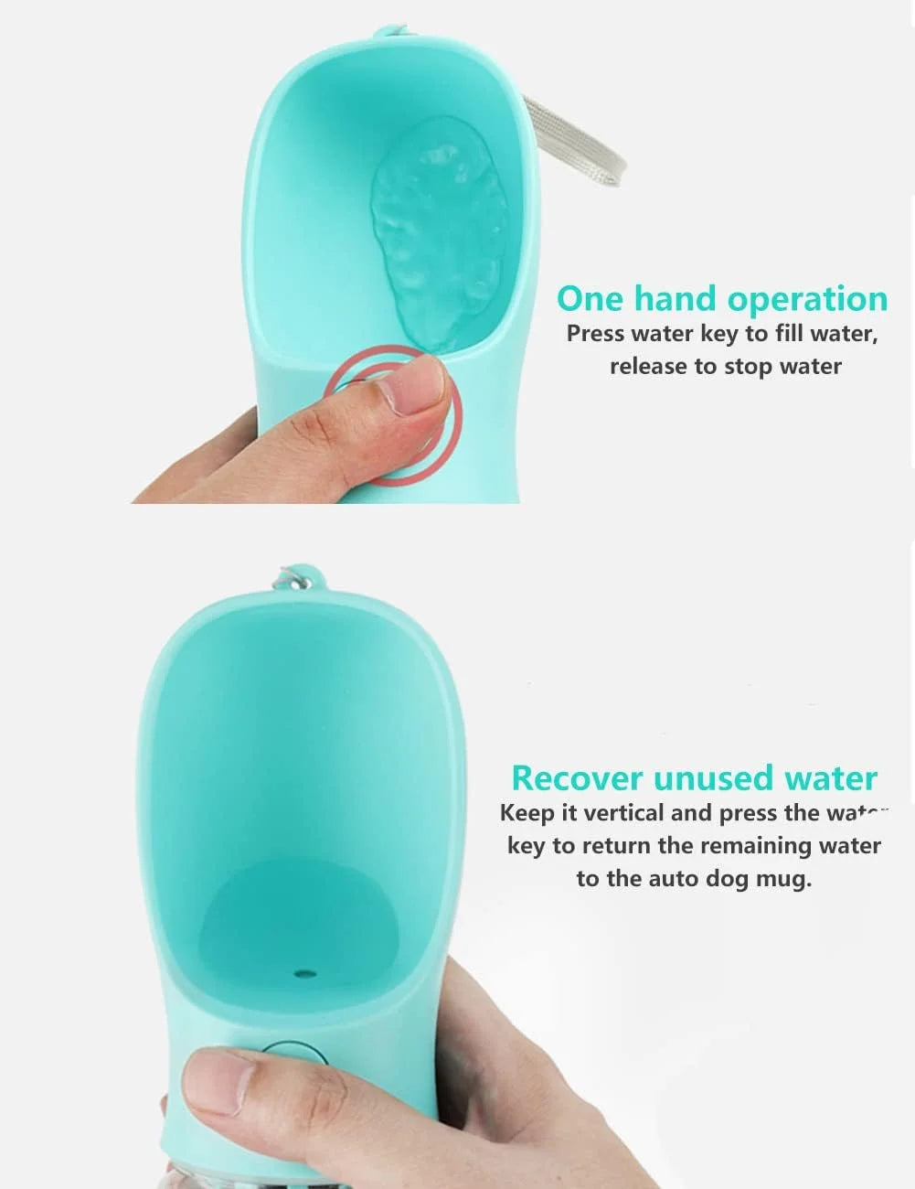 8.3 x 2.5-Inch Portable Dog Water Bottle, 12 oz Leak-Proof Water Dispenser with Feeder for Outdoor Activities, Food Grade Plastic - Blue