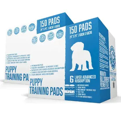 Bulldogology Premium Puppy Pee Pads with Adhesive Sticky Tape (24X24) Large Dog Training Wee Pads with 6 Layer Extra Quick Dry Bullsorbent Polymer Tech (100-Count, White)