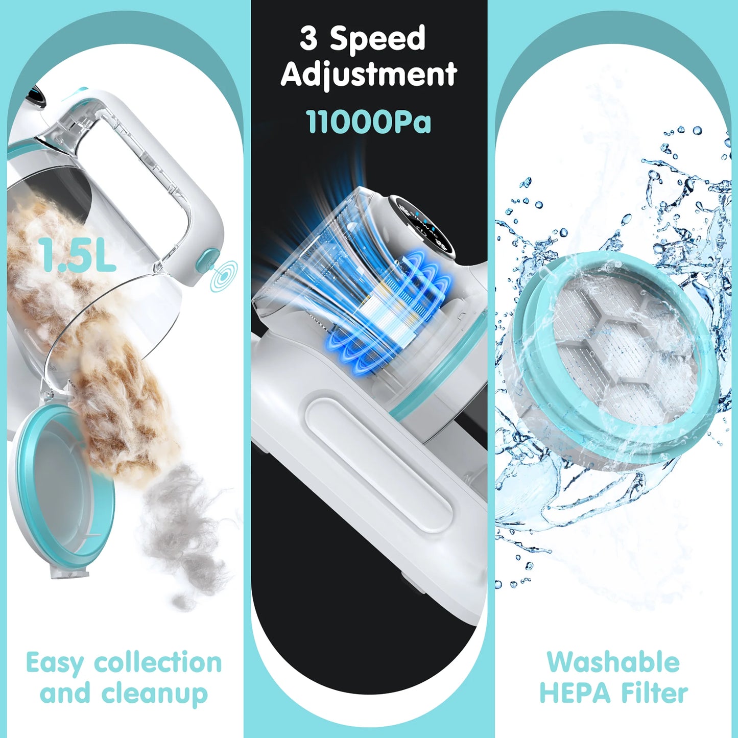 Professional 6-in-1 Dog Grooming Vacuum System - 11000PA High Suction with 1.5L Capacity | Effective 99% Hair Removal with Comprehensive Grooming Tools | Ideal for Professional Pet Grooming