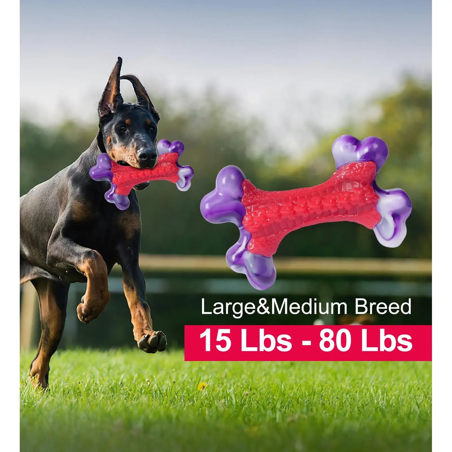 Durable Nylon Dog Bone Chew Toy for Large Aggressive Chewers - Interactive Exercise Toy in Purple and Red Design