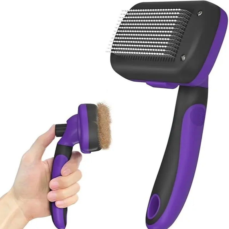 Self-Cleaning Shedding Brush - Gentle Grooming Tool for Dogs, Cats, and Puppies, Effective Deshedding and Hair Removal for All Coat Types, Black
