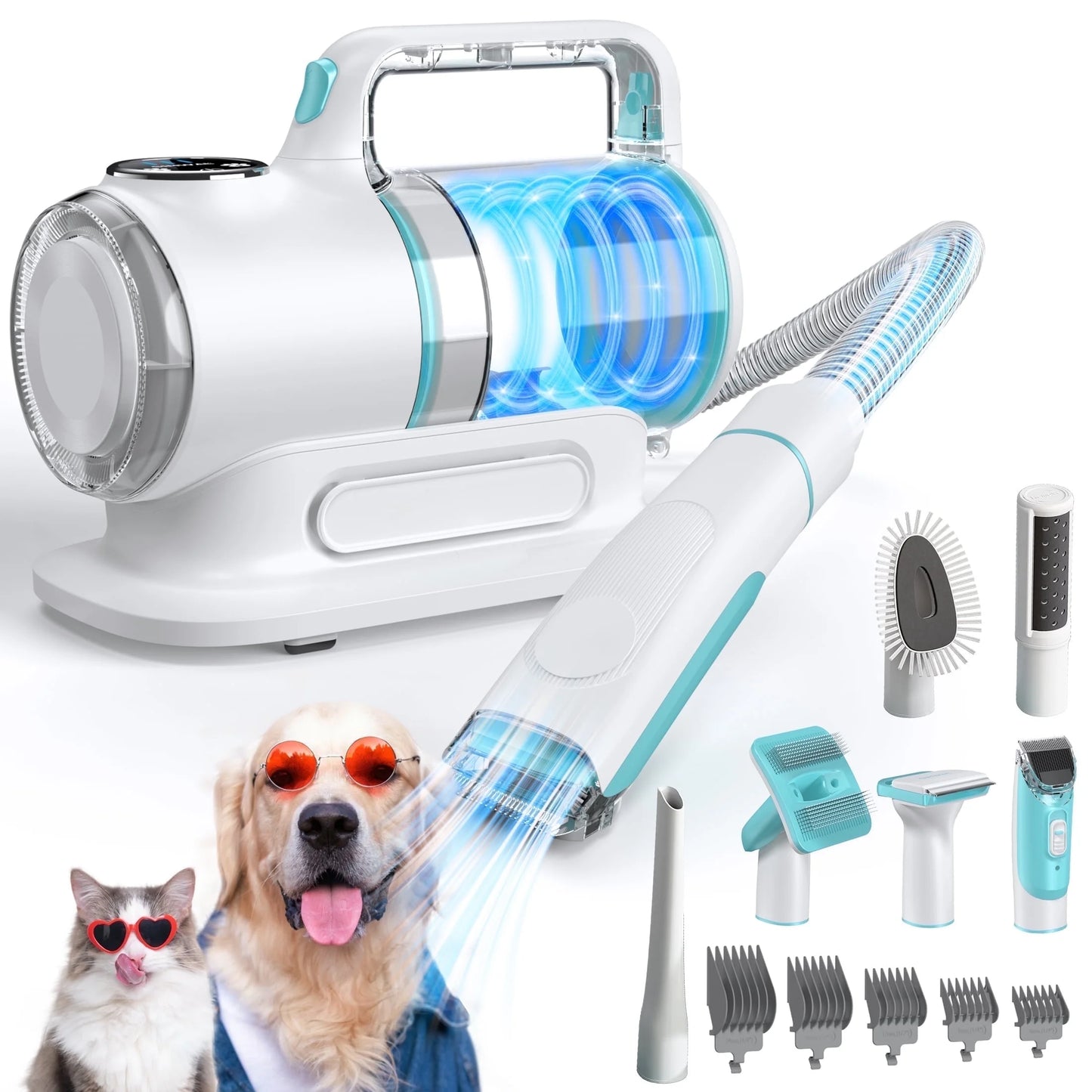 Professional 6-in-1 Dog Grooming Vacuum System - 11000PA High Suction with 1.5L Capacity | Effective 99% Hair Removal with Comprehensive Grooming Tools | Ideal for Professional Pet Grooming