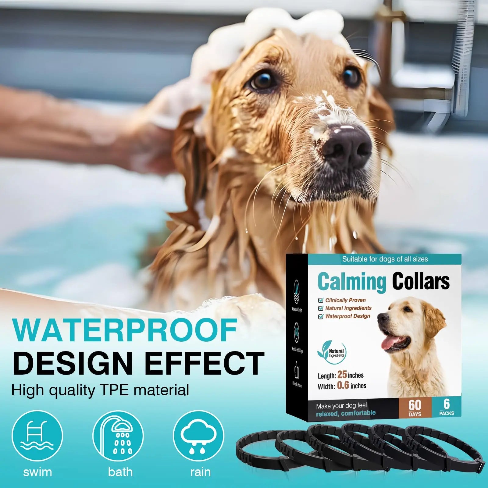 Pet Pulse Calming Collar for Dogs 6 Packs Dog Calming Pheromones Collar Separation Anxiety and Stress Relief anti Anxiety 60 Days Calm Pheromone Collars for Small Medium Large Dogs 25 Inch Adjustable Waterproof