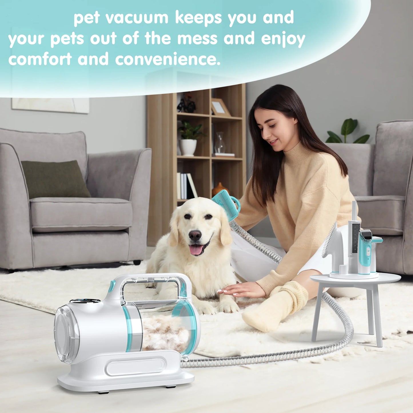 Professional 6-in-1 Dog Grooming Vacuum System - 11000PA High Suction with 1.5L Capacity | Effective 99% Hair Removal with Comprehensive Grooming Tools | Ideal for Professional Pet Grooming