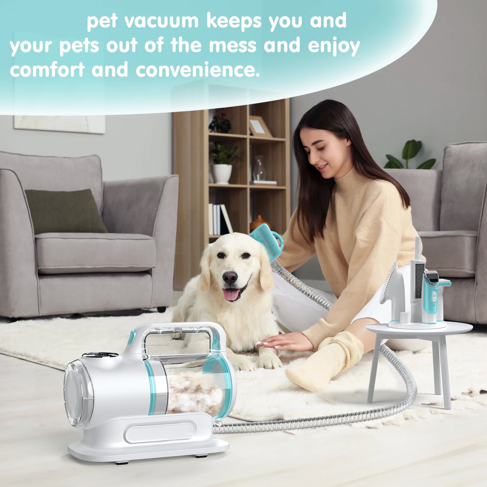 Professional 6-in-1 Dog Grooming Vacuum System - 11000PA High Suction with 1.5L Capacity | Effective 99% Hair Removal with Comprehensive Grooming Tools | Ideal for Professional Pet Grooming