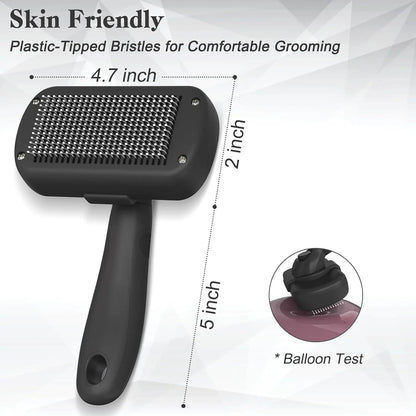 Self-Cleaning Shedding Brush - Gentle Grooming Tool for Dogs, Cats, and Puppies, Effective Deshedding and Hair Removal for All Coat Types, Black