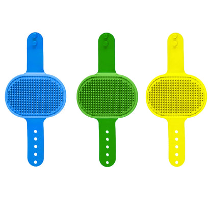 3-Pack Adjustable Width Pet Bath Brushes for Dogs and Cats - Soft Grooming Tools for Showering and Washing (Blue, Green, Yellow)