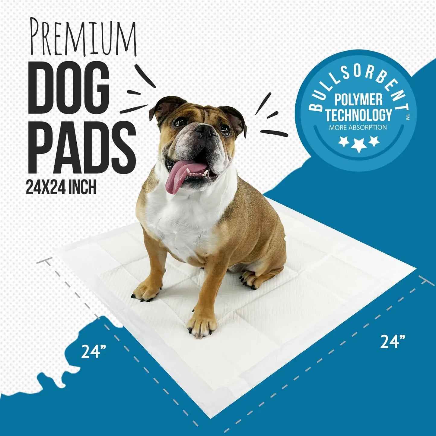Bulldogology Premium Puppy Pee Pads with Adhesive Sticky Tape (24X24) Large Dog Training Wee Pads with 6 Layer Extra Quick Dry Bullsorbent Polymer Tech (100-Count, White)