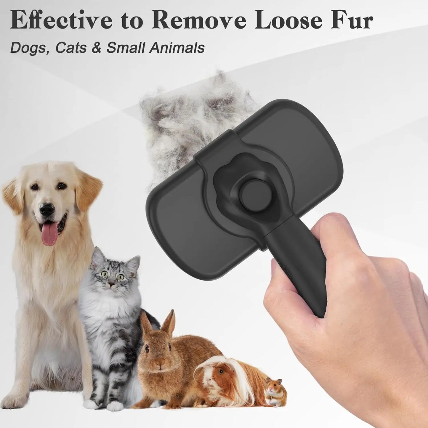 Self-Cleaning Shedding Brush - Gentle Grooming Tool for Dogs, Cats, and Puppies, Effective Deshedding and Hair Removal for All Coat Types, Black
