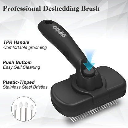Self-Cleaning Shedding Brush - Gentle Grooming Tool for Dogs, Cats, and Puppies, Effective Deshedding and Hair Removal for All Coat Types, Black