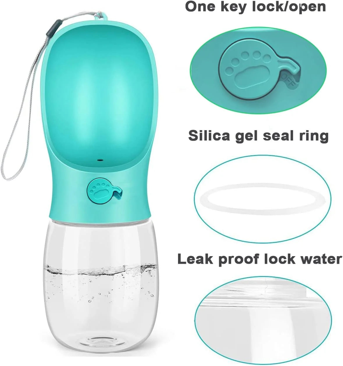 8.3 x 2.5-Inch Portable Dog Water Bottle, 12 oz Leak-Proof Water Dispenser with Feeder for Outdoor Activities, Food Grade Plastic - Blue