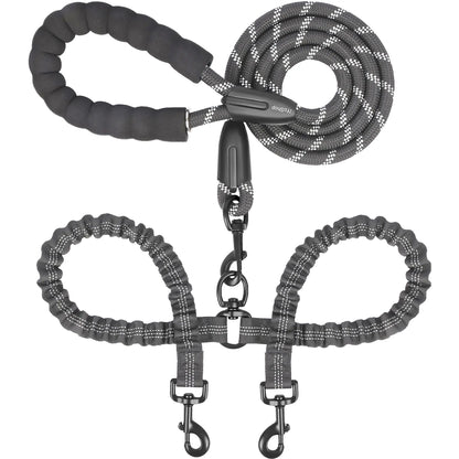 Iyoshop Dual Dog Leash, Double Dog Leash, 360 Swivel No Tangle Walking Leash, Shock Absorbing Bungee for Two Dogs