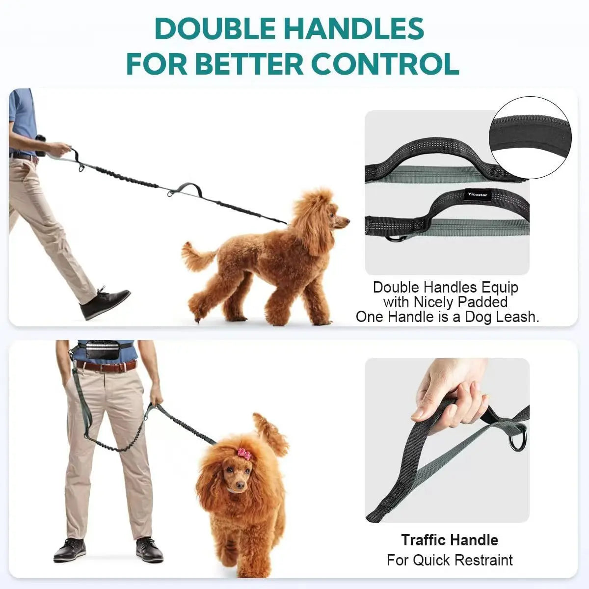 Professional Hands-Free Dog Leash with Pouch, Dual Leash for Two Dogs, Retractable Bungee Design with Dual Padded Handles, Ideal for Dog Walking and Running, Essential Dog Walking Accessories