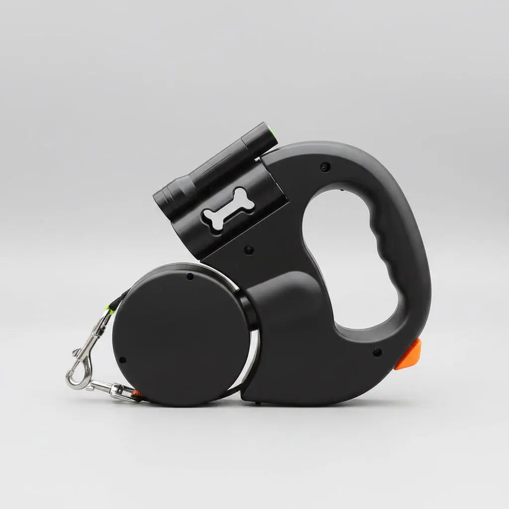 Retractable Dual Dog Leash – 360° Tangle-Free Swivel with Reflective Safety Strap