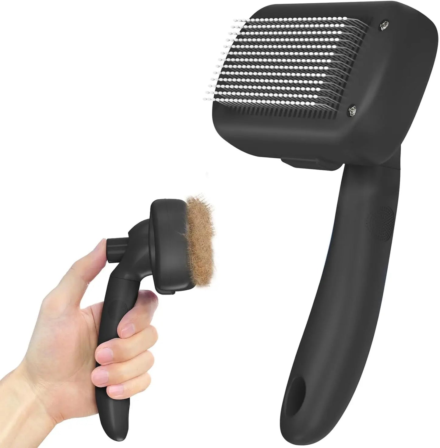 Self-Cleaning Shedding Brush - Gentle Grooming Tool for Dogs, Cats, and Puppies, Effective Deshedding and Hair Removal for All Coat Types, Black