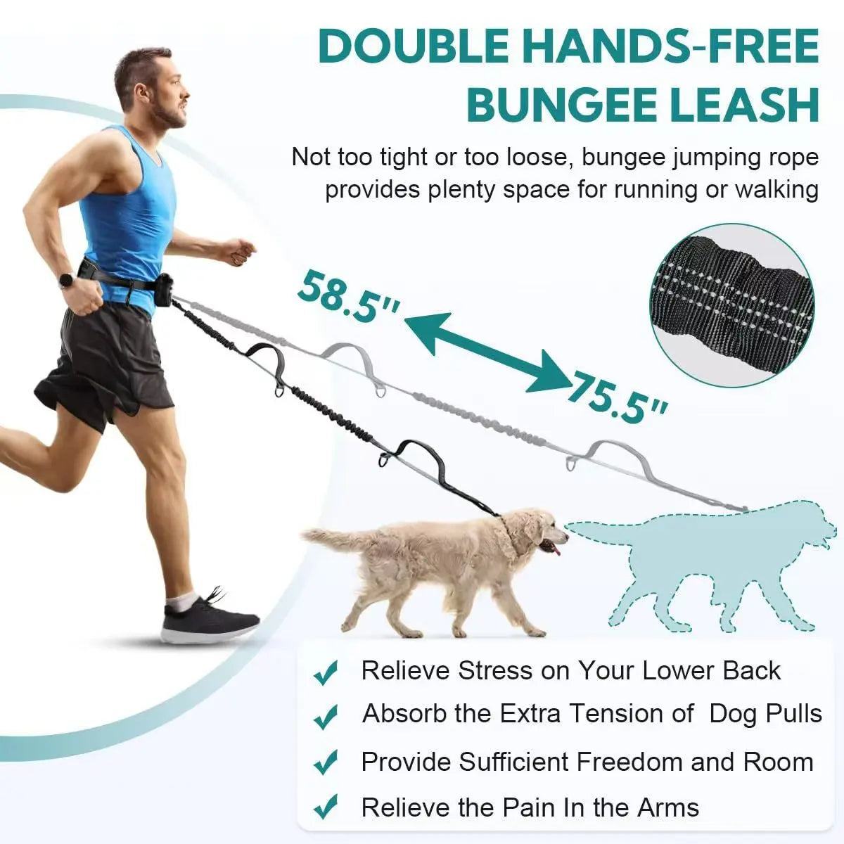 Professional Hands-Free Dog Leash with Pouch, Dual Leash for Two Dogs, Retractable Bungee Design with Dual Padded Handles, Ideal for Dog Walking and Running, Essential Dog Walking Accessories