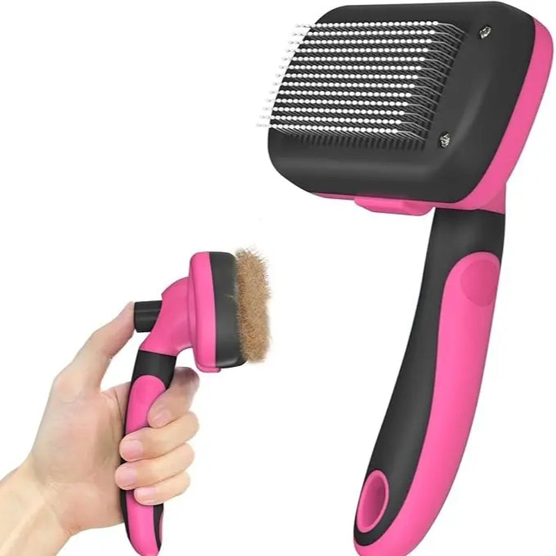Self-Cleaning Shedding Brush - Gentle Grooming Tool for Dogs, Cats, and Puppies, Effective Deshedding and Hair Removal for All Coat Types, Black